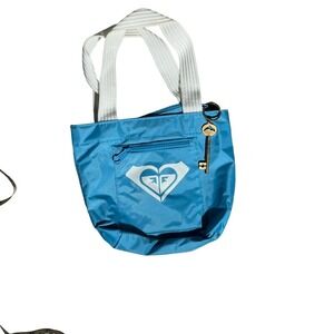 Roxy Mini Tote Bag Blue Nylon Y2K Logo Zippered Beach Bag with San Diego Key